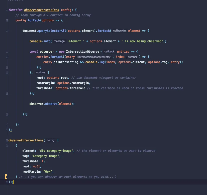 intersection observer code